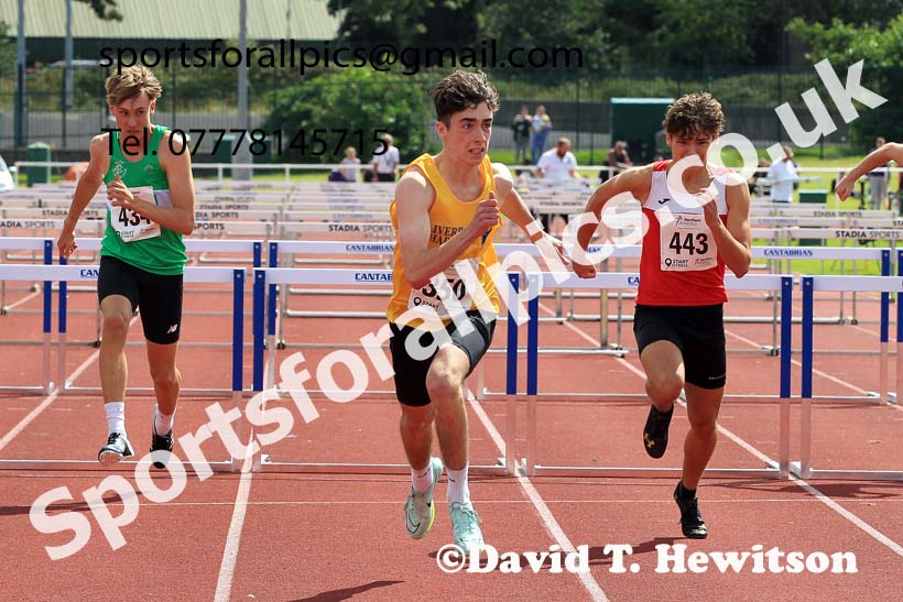Mens Under-17s 100 metres hurdles, 2023 Northern Under-13s, Under-15s and Under-17s, Middlesbrough.  Photo: David T. Hewitson/Sports for All Pics